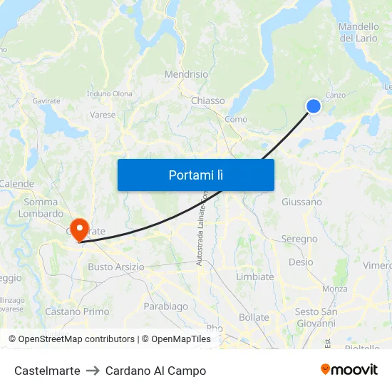 Castelmarte to Cardano Al Campo map