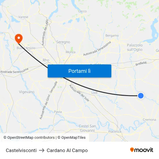 Castelvisconti to Cardano Al Campo map