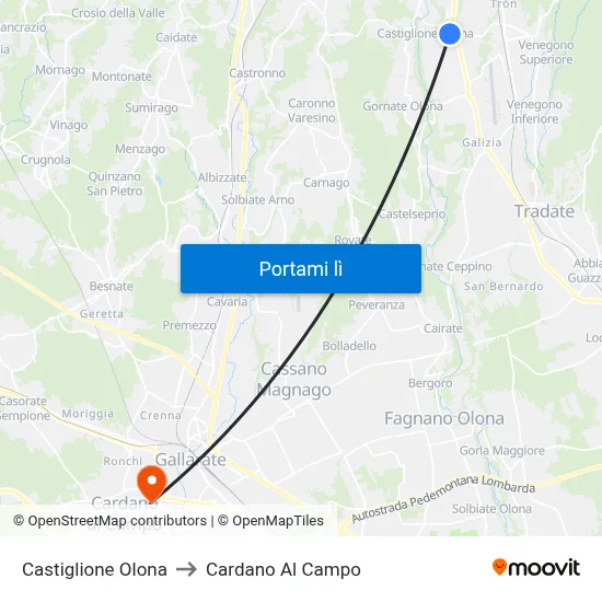 Castiglione Olona to Cardano Al Campo map