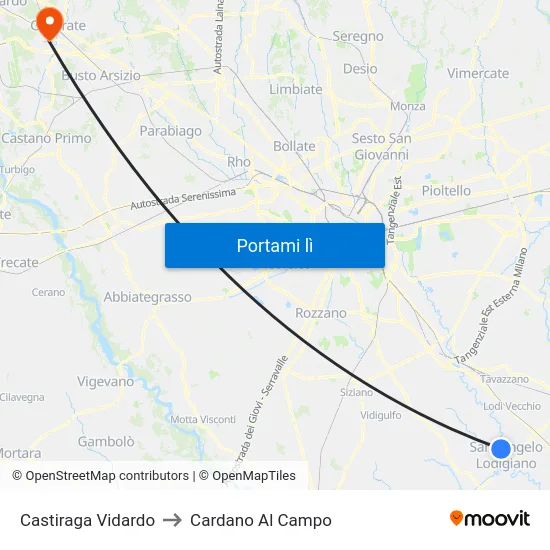 Castiraga Vidardo to Cardano Al Campo map