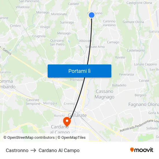 Castronno to Cardano Al Campo map