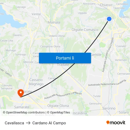Cavallasca to Cardano Al Campo map