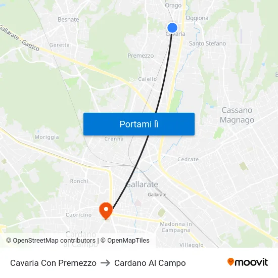 Cavaria Con Premezzo to Cardano Al Campo map