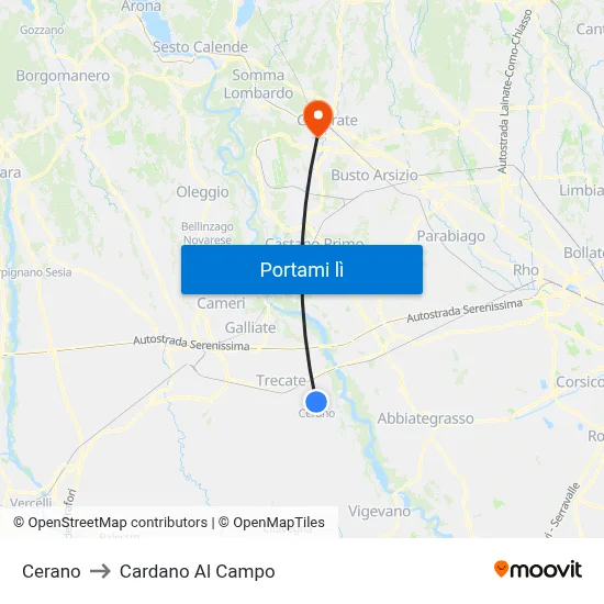 Cerano to Cardano Al Campo map