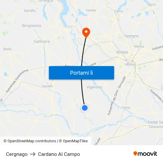 Cergnago to Cardano Al Campo map
