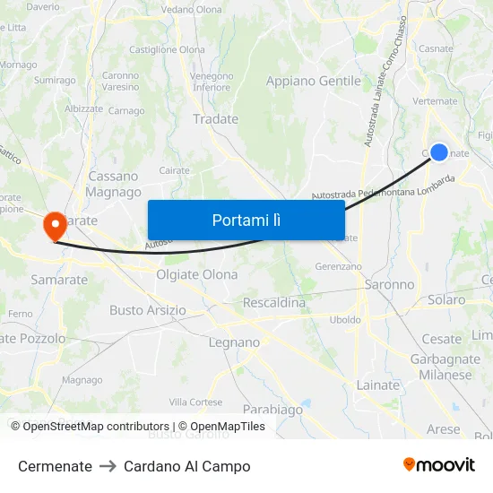 Cermenate to Cardano Al Campo map