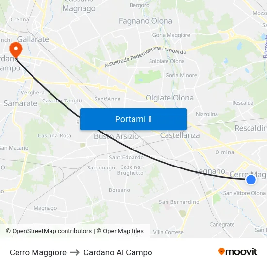 Cerro Maggiore to Cardano Al Campo map