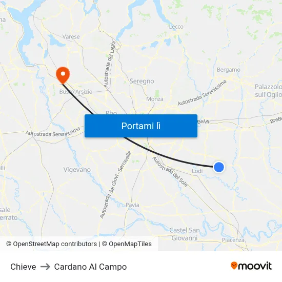 Chieve to Cardano Al Campo map