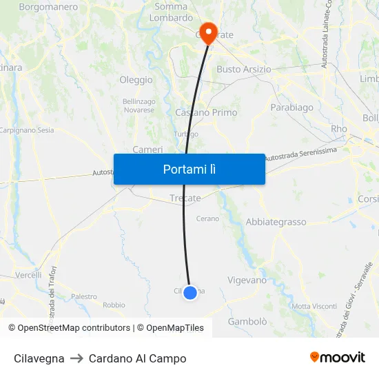 Cilavegna to Cardano Al Campo map