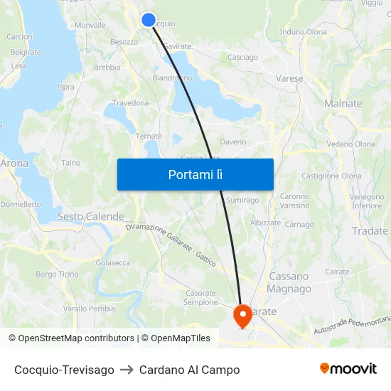 Cocquio-Trevisago to Cardano Al Campo map