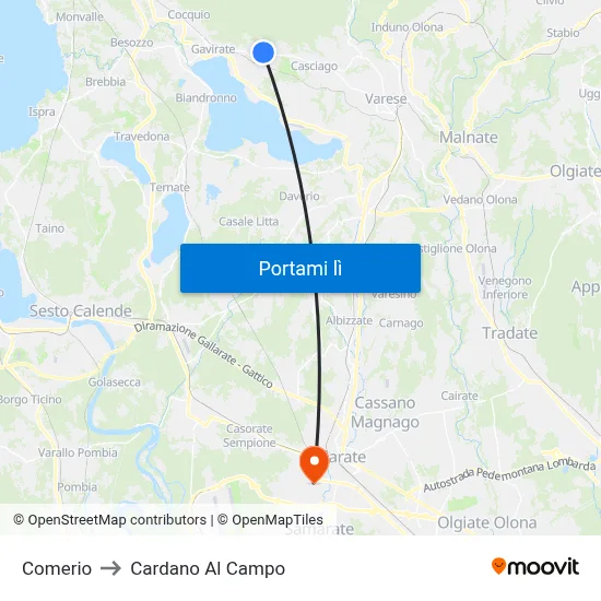 Comerio to Cardano Al Campo map