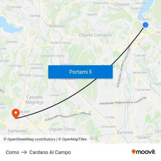 Como to Cardano Al Campo map