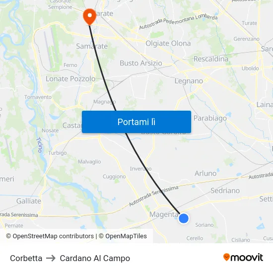 Corbetta to Cardano Al Campo map