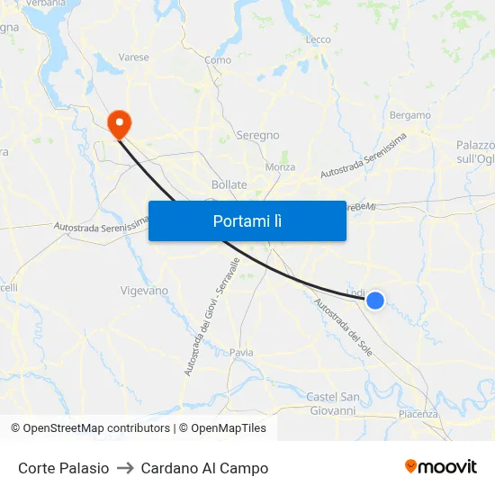 Corte Palasio to Cardano Al Campo map