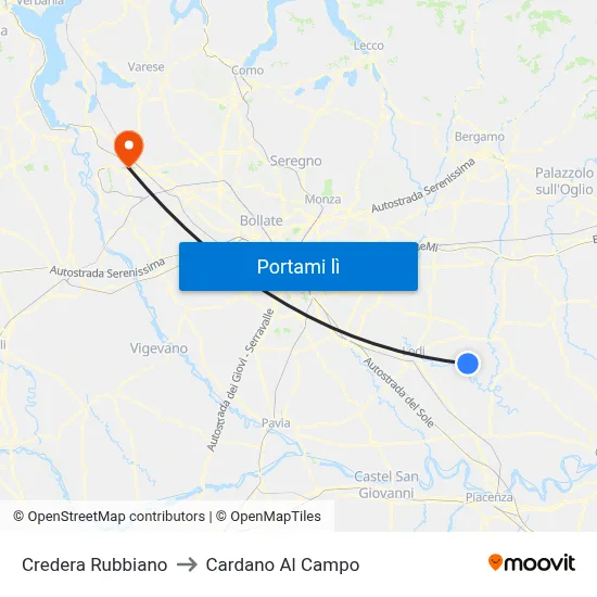 Credera Rubbiano to Cardano Al Campo map