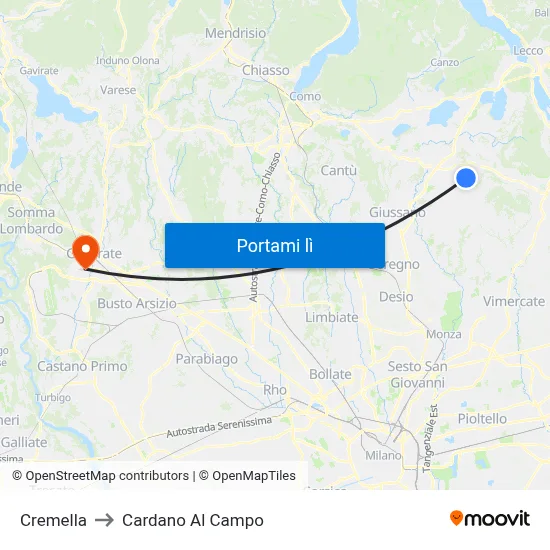 Cremella to Cardano Al Campo map