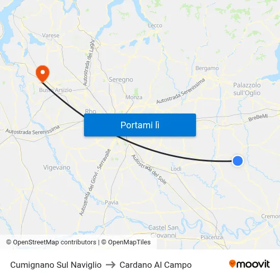 Cumignano Sul Naviglio to Cardano Al Campo map