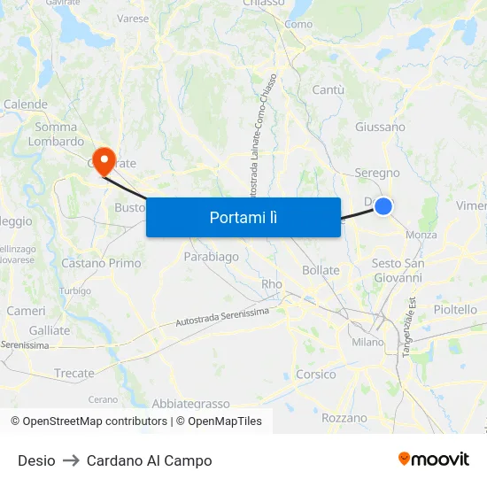 Desio to Cardano Al Campo map
