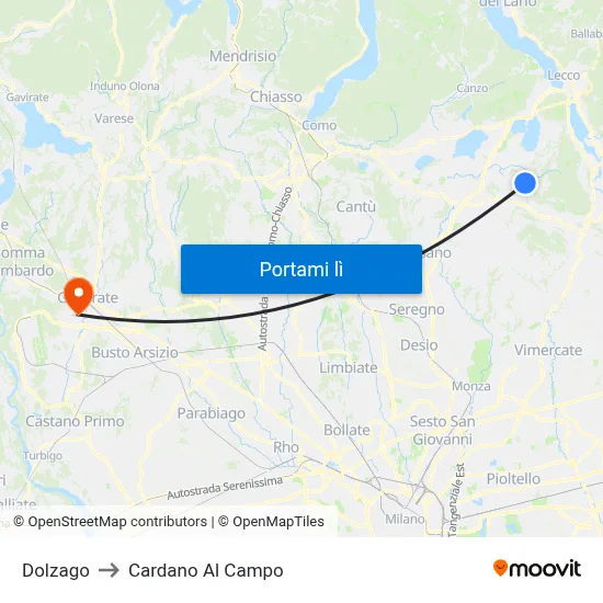 Dolzago to Cardano Al Campo map