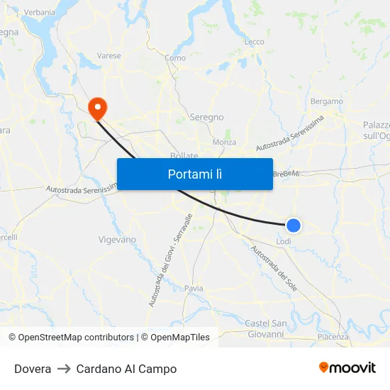 Dovera to Cardano Al Campo map