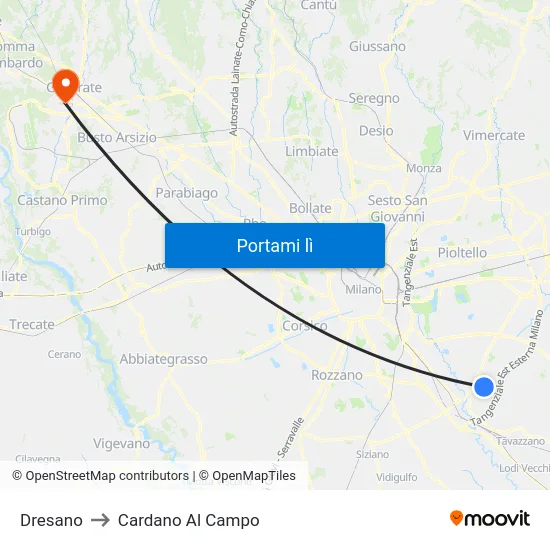 Dresano to Cardano Al Campo map