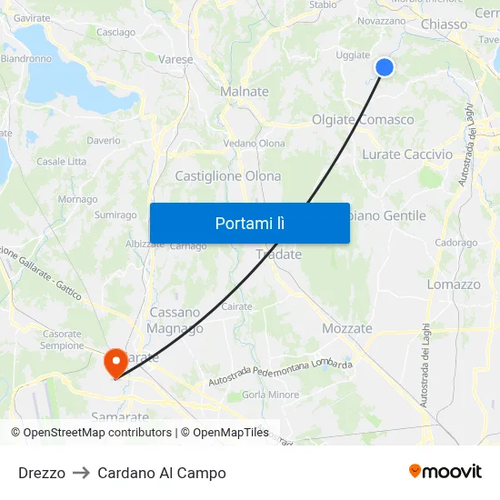 Drezzo to Cardano Al Campo map