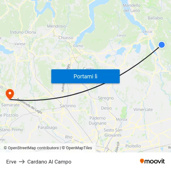 Erve to Cardano Al Campo map