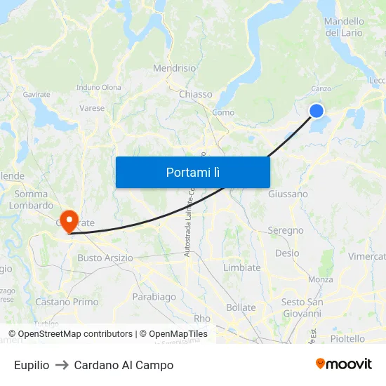 Eupilio to Cardano Al Campo map