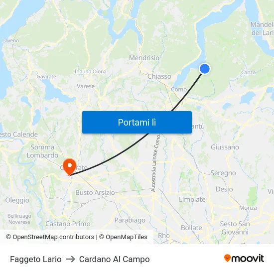 Faggeto Lario to Cardano Al Campo map