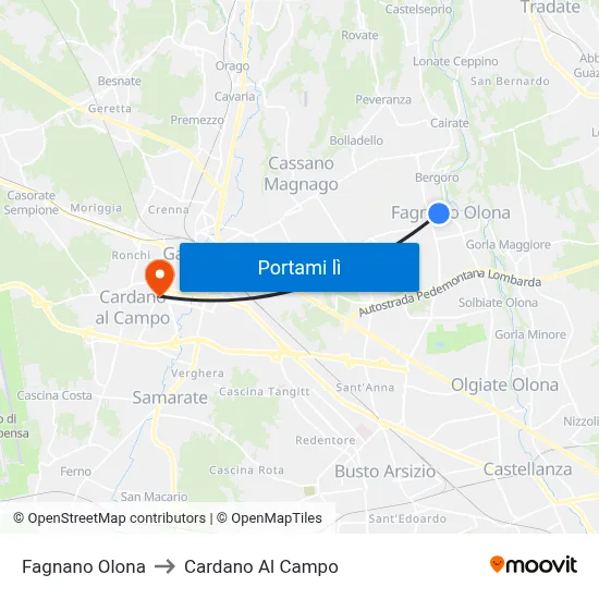 Fagnano Olona to Cardano Al Campo map