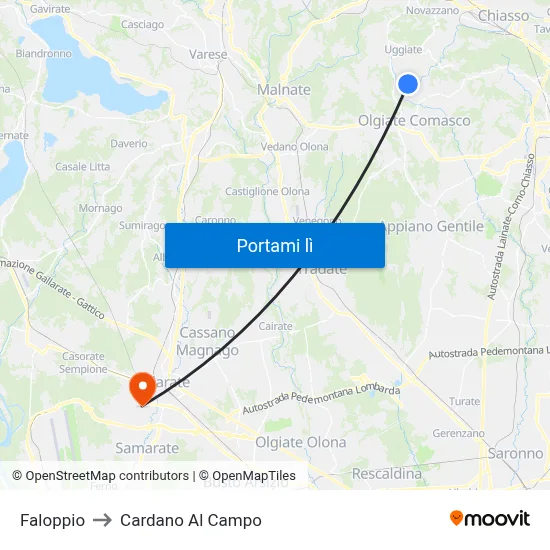 Faloppio to Cardano Al Campo map