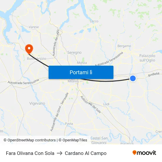 Fara Olivana Con Sola to Cardano Al Campo map