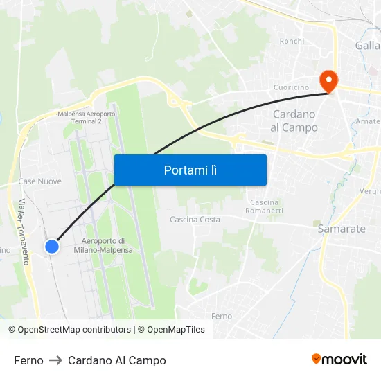 Ferno to Cardano Al Campo map
