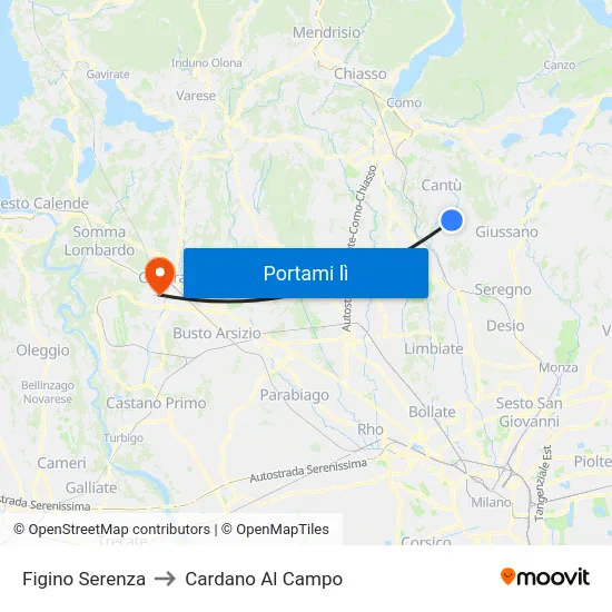 Figino Serenza to Cardano Al Campo map