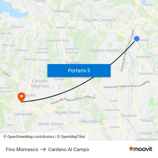Fino Mornasco to Cardano Al Campo map