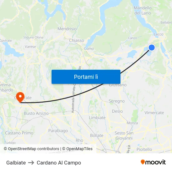 Galbiate to Cardano Al Campo map