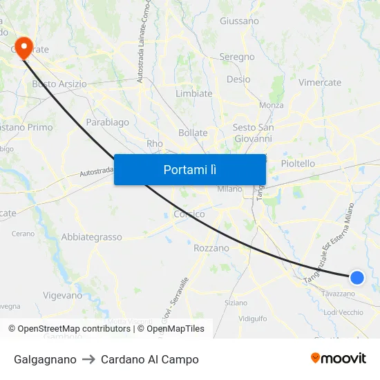 Galgagnano to Cardano Al Campo map