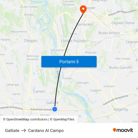 Galliate to Cardano Al Campo map