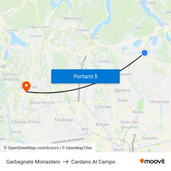 Garbagnate Monastero to Cardano Al Campo map