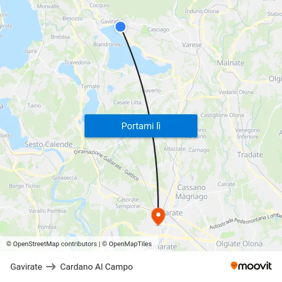 Gavirate to Cardano Al Campo map