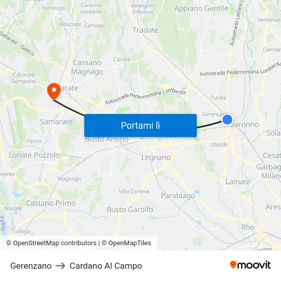 Gerenzano to Cardano Al Campo map