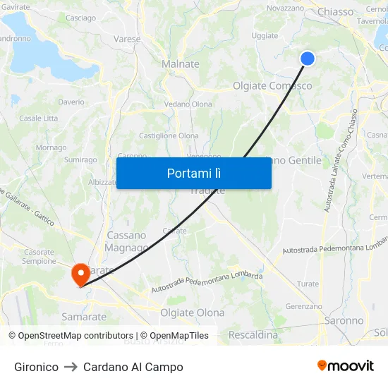 Gironico to Cardano Al Campo map