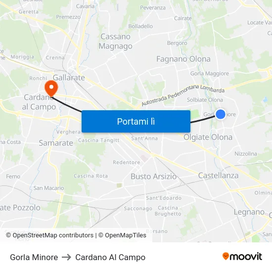 Gorla Minore to Cardano Al Campo map