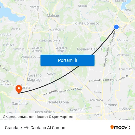 Grandate to Cardano Al Campo map