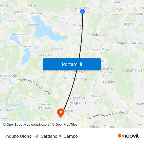 Induno Olona to Cardano Al Campo map