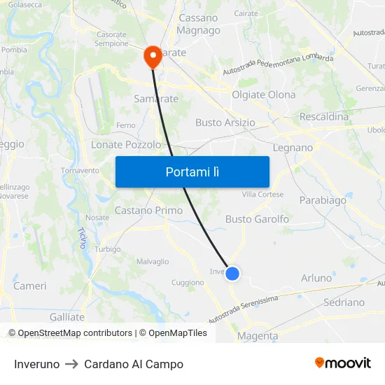 Inveruno to Cardano Al Campo map