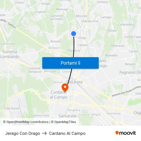 Jerago Con Orago to Cardano Al Campo map