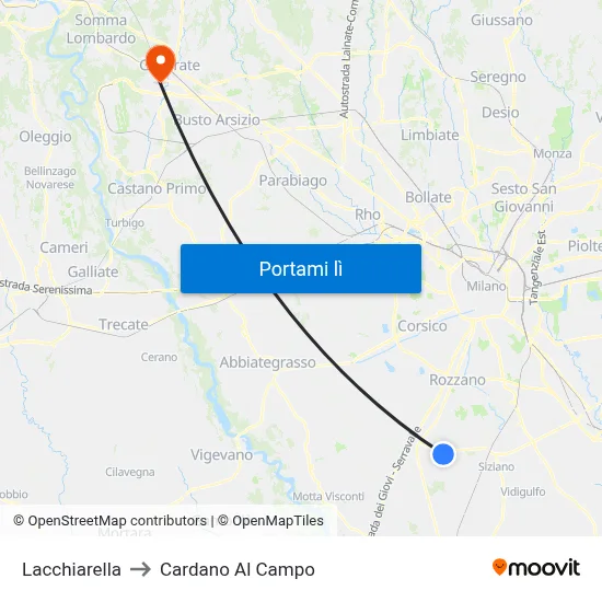 Lacchiarella to Cardano Al Campo map