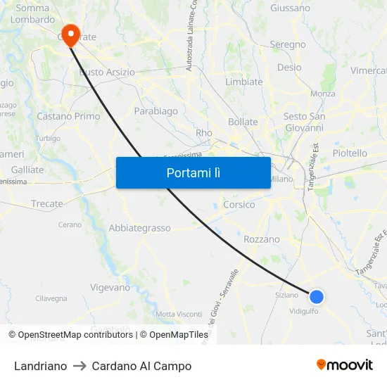 Landriano to Cardano Al Campo map