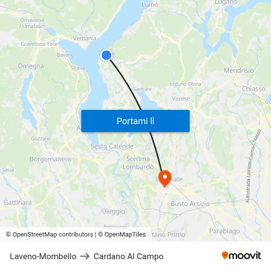 Laveno-Mombello to Cardano Al Campo map